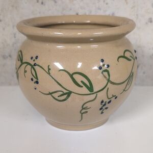 Vintage Folk Art Floral Stoneware Flower Pot
